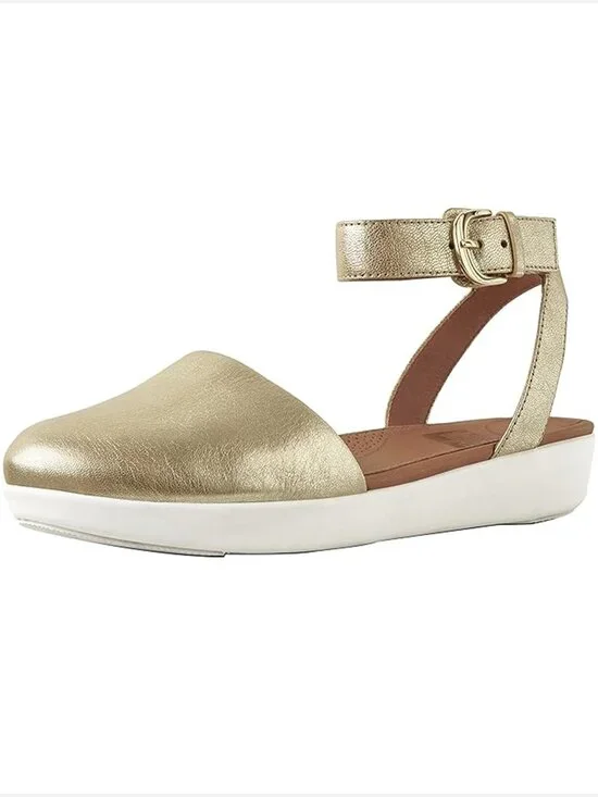 FitFlop Cova Closed Toe Metallic Gold Leather Sandals Women US 7 - Picture 1 of 14